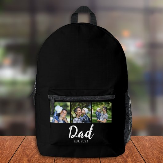 Dad Established Modern Script Black 3 Photo Bedruckter Rucksack