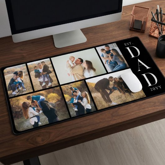 Dad Established Personalized Father Photo Collage Schreibtischunterlage
