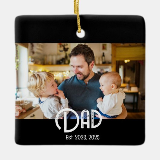 Dad Established Photo Black White Grunge Keramikornament (Vorderseite)