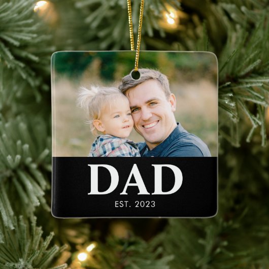 Dad Established Photo Fathers Christmas Keramikornament (Baum)