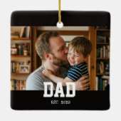 Dad Established Photo Father's Day Gift Black Keramikornament (Rückseite)