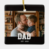 Dad Established Photo Father's Day Gift Black Keramikornament (Vorderseite)