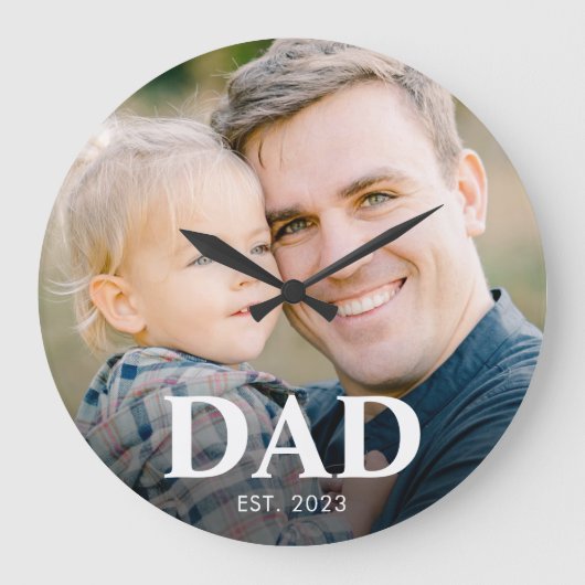 Dad Established Photo Fathers Day Große Wanduhr (Vorderseite)