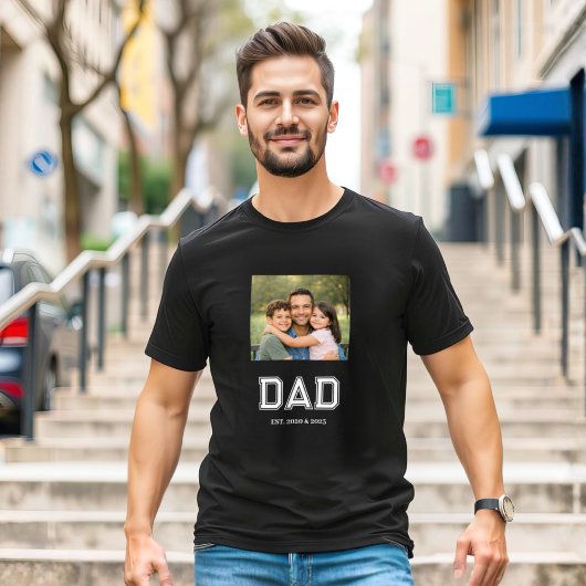 Dad Established Photo Modern Typography Black T-Shirt