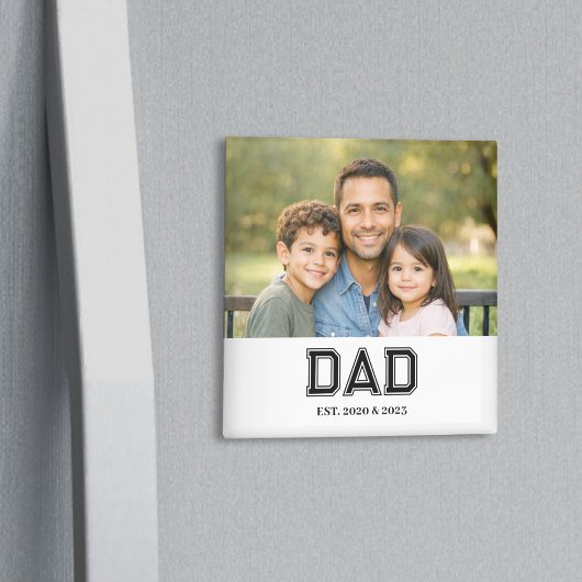 Dad Established Photo Modern Typography Gift Magnet