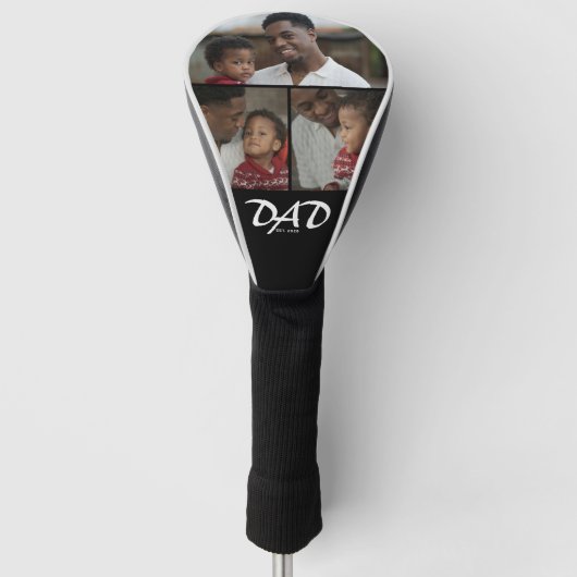 Dad Established Schrift Schwarz 3 Foto Golf Headcover (Vorderseite)