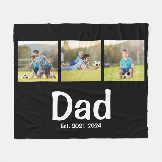 Dad Established Script Black 3 Photo  Fleecedecke (Vorderseite (Horizontal))