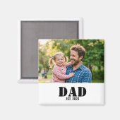Dad Established Simple Black Text Photo White Magnet (Vorderseite/Rückseite)