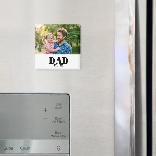 Dad Established Simple Black Text Photo White Magnet (In Situ (Kühlschrank))