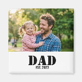 Dad Established Simple Black Text Photo White Magnet (Vorne)
