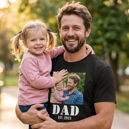 Dad Established Simple Bold White Text and Photo T-Shirt