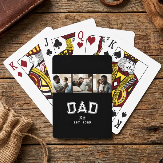 Dad Established Year Bold New Dad 3 Photo Spielkarten