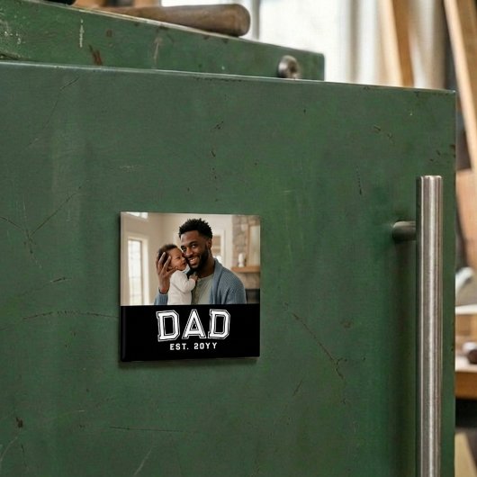 Dad Established Year Bold White Black Photo Magnet