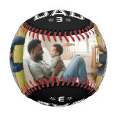 Dad Established Years Bold Black 3 Photo Baseball (Rückseite)