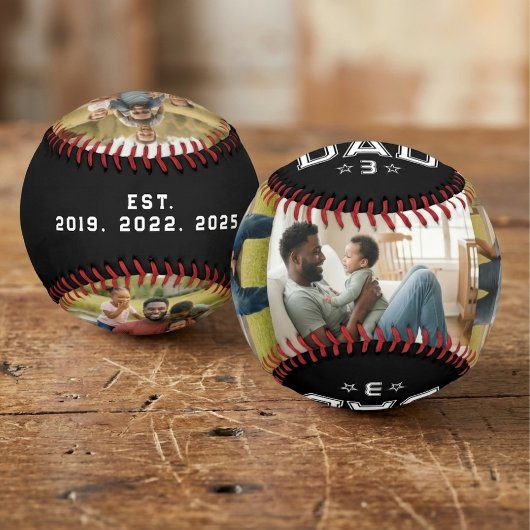 Dad Established Years Bold Black 3 Photo Baseball