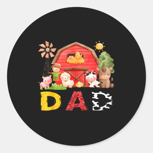 Dad Farm Cow Birthday Boy Matching Family Matching Runder Aufkleber (Vorderseite)