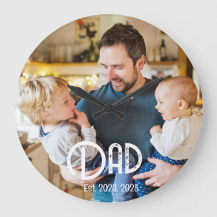 Dad Gegründet Foto Schwarz Weiß Grunge Große Wanduhr