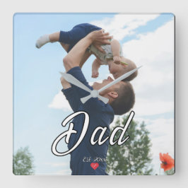 Dad Gegründet Lustige Schrift Foto Herz  Quadratische Wanduhr