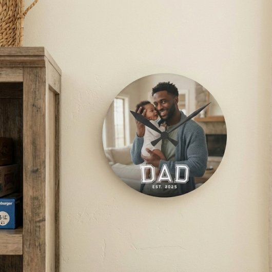 Dad hat modernes fettes weißes Foto gegründet Runde Wanduhr