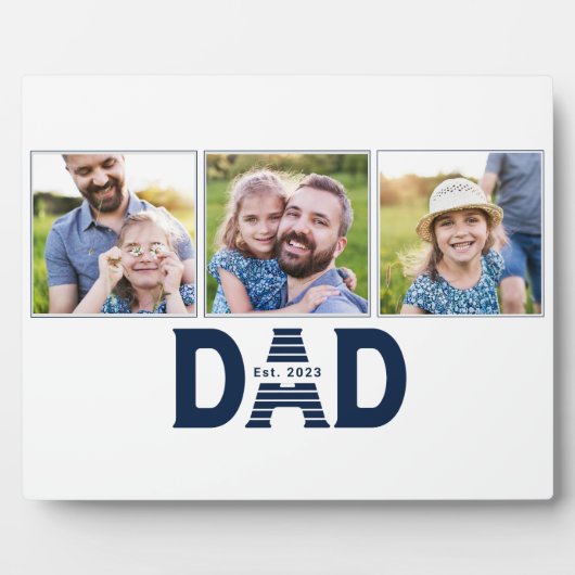 Dad hat Navy Blau Modern 3 Foto eingerichtet Fotoplatte (Vorderseite)