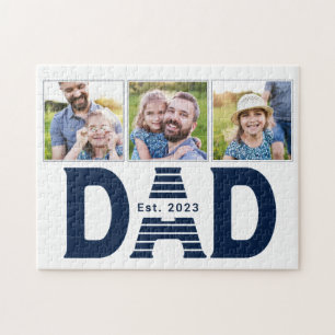 Dad hat Navy Blau Modern Einfach 3 Foto eingericht Puzzle