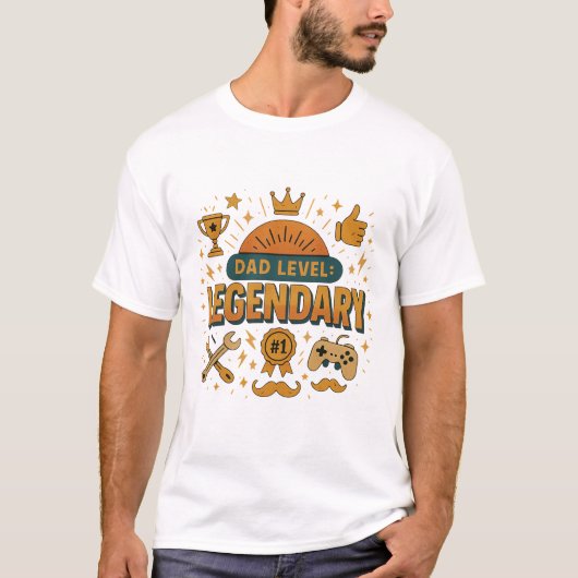 Dad Level: Legendary – Trophy & Gamepad Icons T-Shirt (Vorderseite)