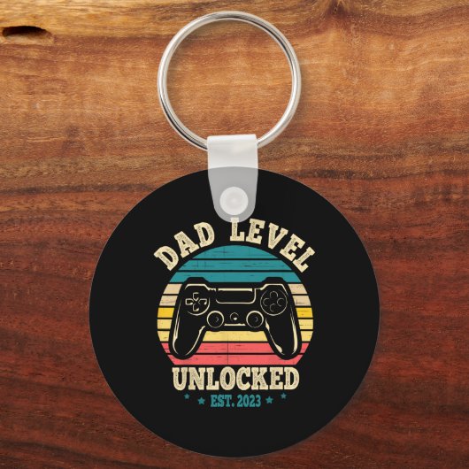 Dad Level Unlocked Est. 2023 New Daddy I Leveled U Schlüsselanhänger (Vorderseite)