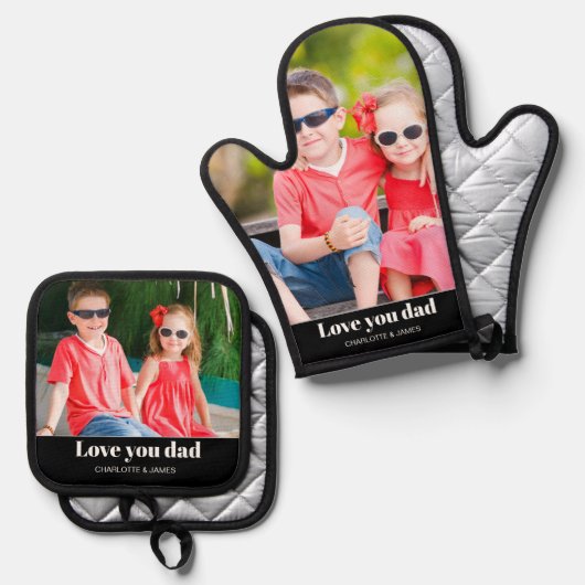 Dad Love You Photo Oven Mitt & Pot Holder Set (Vorderseite/Rückseite)