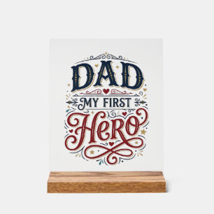 Dad Mein Erster Held Vintage-Typografie-Shirt_1 Acrylschild