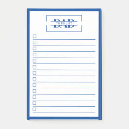 Dad Modern Blau Monogramm 4" x 6" To-Do-Liste Post-it Klebezettel
