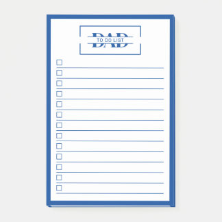 Dad Modern Blau Monogramm 4" x 6" To-Do-Liste Post-it Klebezettel