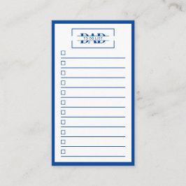 Dad Modern Blau Monogramm Aufgabenliste 3,5" x 2" Visitenkarte