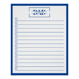 Dad Modern Blue Monogram 20" x 25" To Do List Poster
