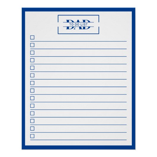 Dad Modern Blue Monogram 20" x 25" To Do List Poster (Vorderseite)