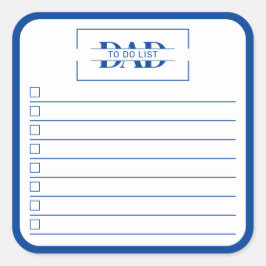 Dad Modern Blue Monogram 3" To Do List Quadratischer Aufkleber