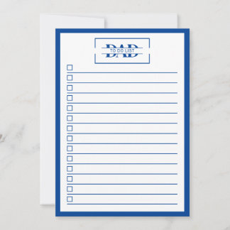 Dad Modern Blue Monogram 5" x 7" To Do List Einladung