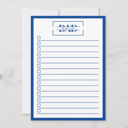 Dad Modern Blue Monogram 5" x 7" To Do List Einladung (Vorderseite)