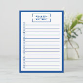 Dad Modern Blue Monogram 5" x 7" To Do List Einladung (Stehend Vorderseite)