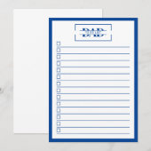 Dad Modern Blue Monogram 5" x 7" To Do List Einladung (Vorne/Hinten)