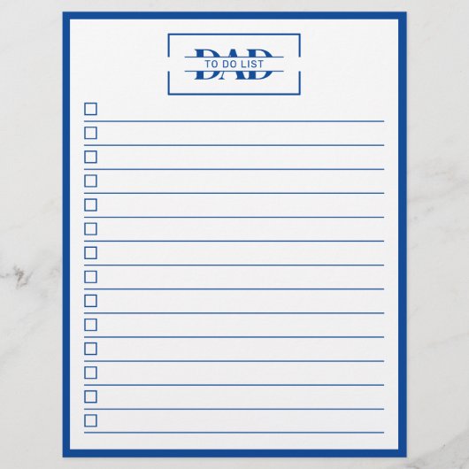 Dad Modern Blue Monogram 8.5" x 11" To Do List Flyer (Vorne)