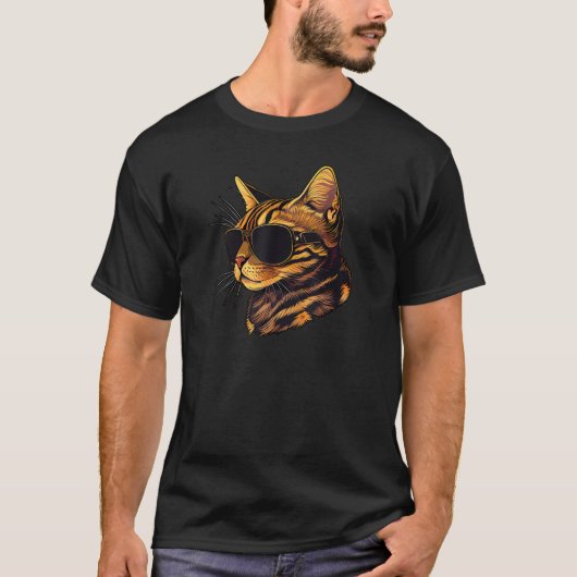 Dad Mom Cat Sunglasses Bengal Cat T-Shirt (Vorderseite)