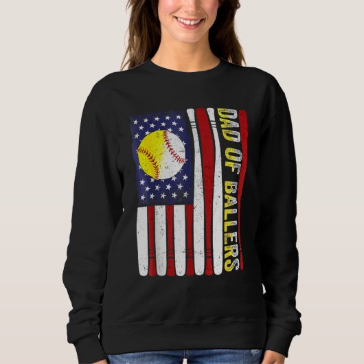 Dad Of Ballers Baseball Softball American Flag Fat Sweatshirt (Vorderseite)