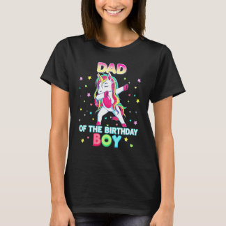 Dad Of The Birthday Boy Dabbing Unicorn Family Mat T-Shirt