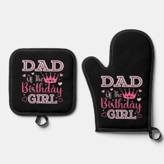 Dad of The Birthday Girl Cute Pink Matching Family Ofenhandschuh & Topflappen-Set