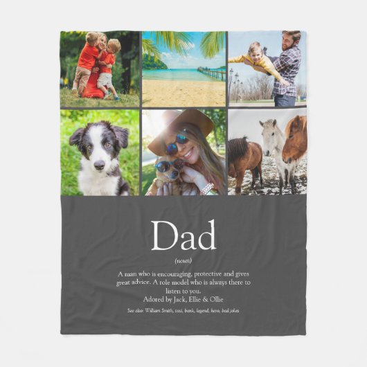 Dad Papa Father Definition 6 Photo Collage Gray Fleecedecke (Vorderseite)
