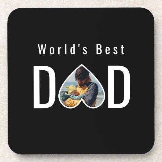 Dad Photo in Black Heart Frame Modern Text Getränkeuntersetzer (Vorderseite)