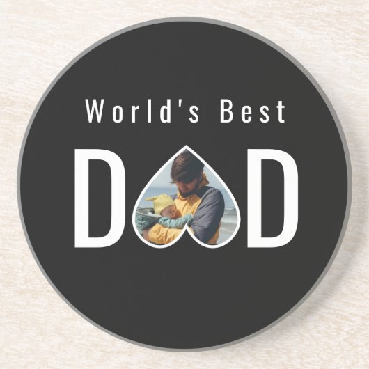 Dad Photo in Black Heart Frame Modern Text Getränkeuntersetzer (Vorne)