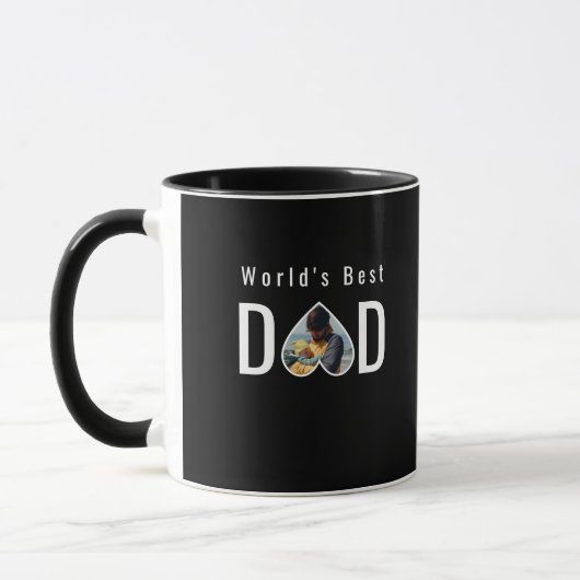 Dad Photo in Black Heart Frame Modern Text Tasse (Links)