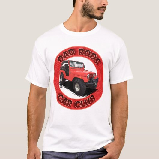 Dad Rods Car Club Red Jeep Car T-Shirt (Vorderseite)