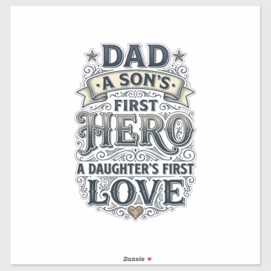 Dad Son Hero Daughter Love Vintage Typography Shir Aufkleber (Blatt)